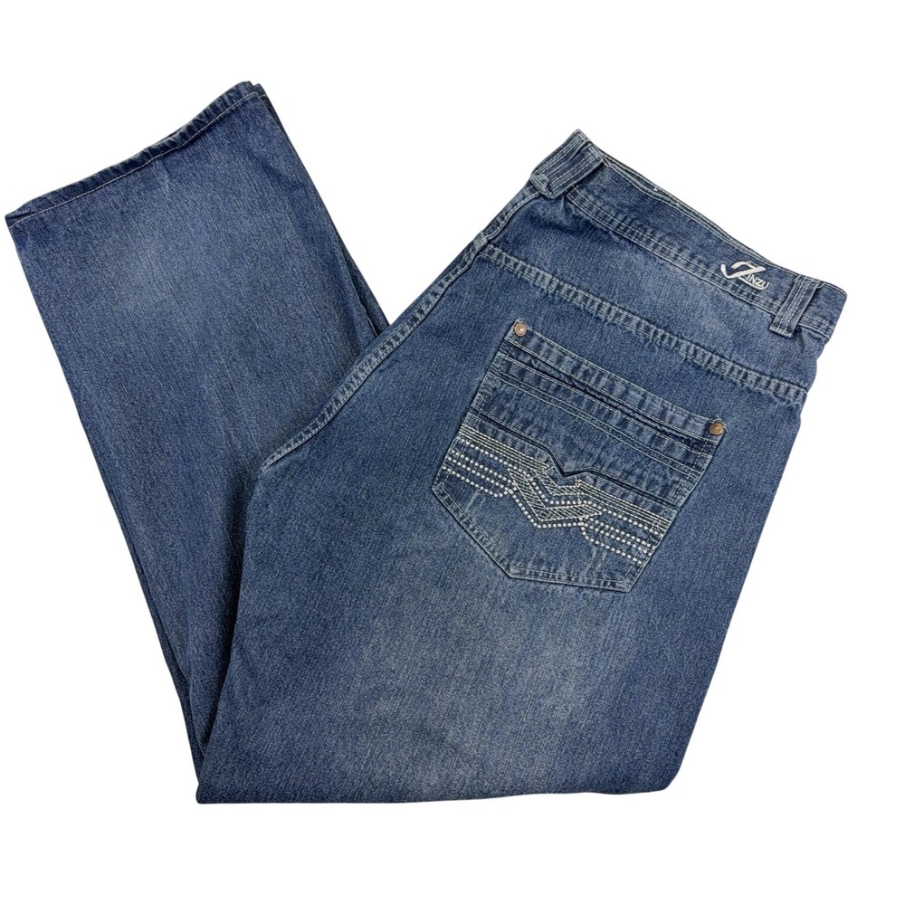 Jinzu Jeans Mens 44x32 Blue‎ Relaxed Fit Straight Denim Studded Back 46 Tag
